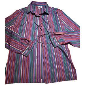 Vintage Turtle Bax 1970s Button Up Blouse Women 7/8 USA Made Striped Lightweight
